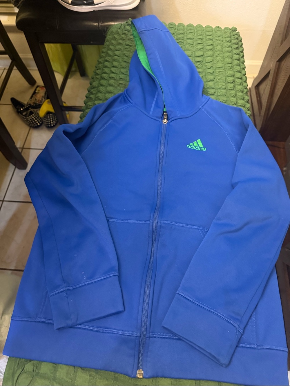 adidas Royal Blue Full-Zip Hoodie with Green Logo